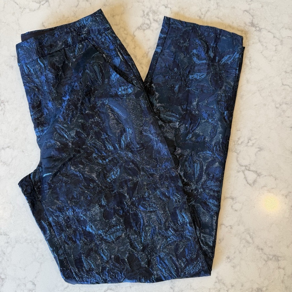 FATE Blue Floral Jacquard Ankle Dress Pants Small